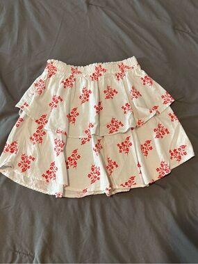 H&M Tiered White Skirt with Red Floral Print